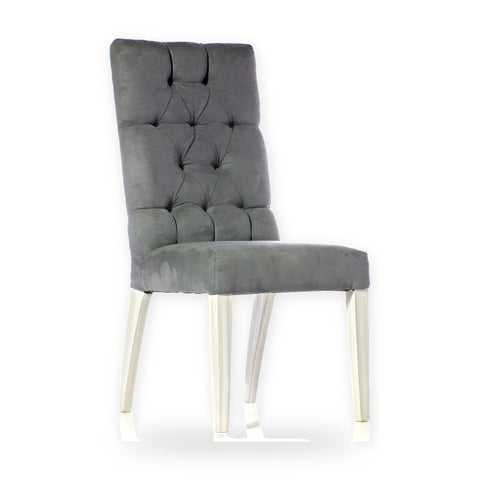 Silla Tiara Piga capitonada en tela gris con patas blancas