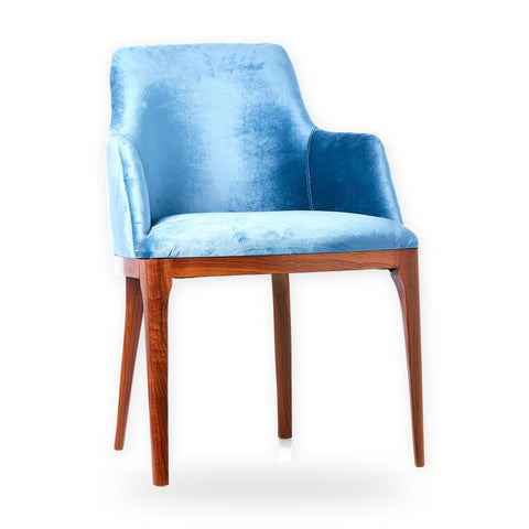 Sillón Alaska en terciopelo azul con patas de madera, Piga Furniture